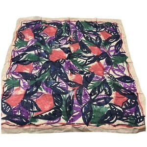 Vintage Ginnie Johansen Inc 1981 Cotton Scarf Floral Print Made in Japan